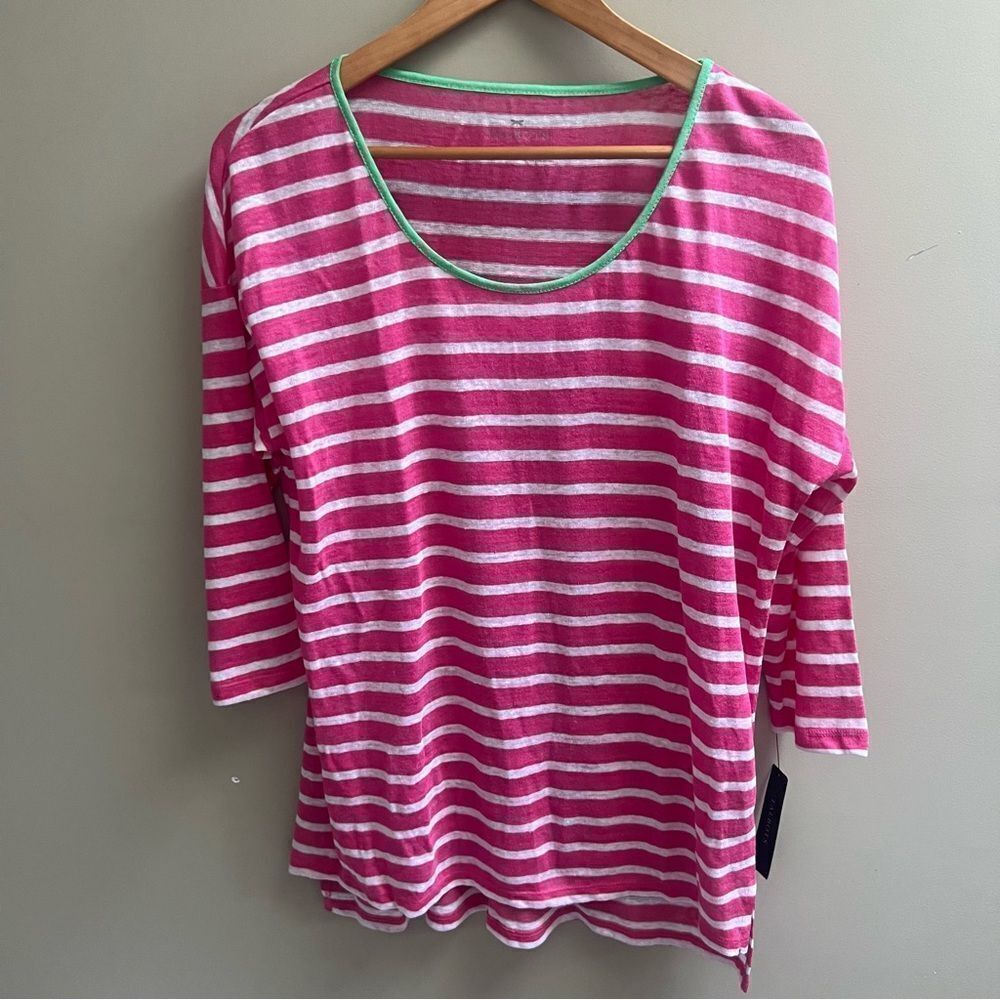 Talbots linen pink Striped Women's Top L